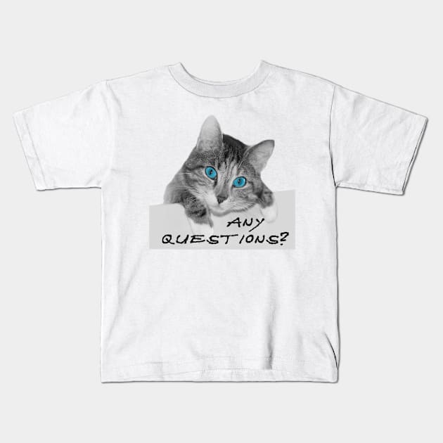 Any Questions? Cute Blue Eyes Cat Kids T-Shirt by MONLart